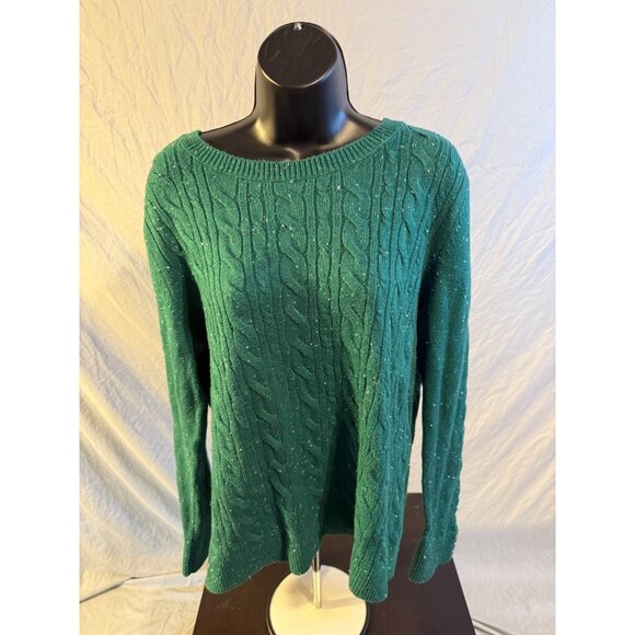 Talbots Hunter Green Cable Knit Sweater Fall Cozy Womens Size XL Pullover - Picture 2 of 4